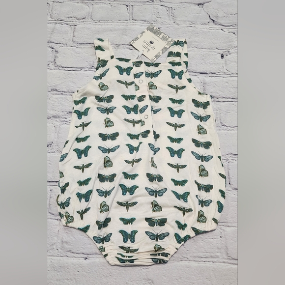 NWT Kate Quinn Modal Turquoise Moth Romper and Headband 18-24 mths/Lg - Picture 2 of 4